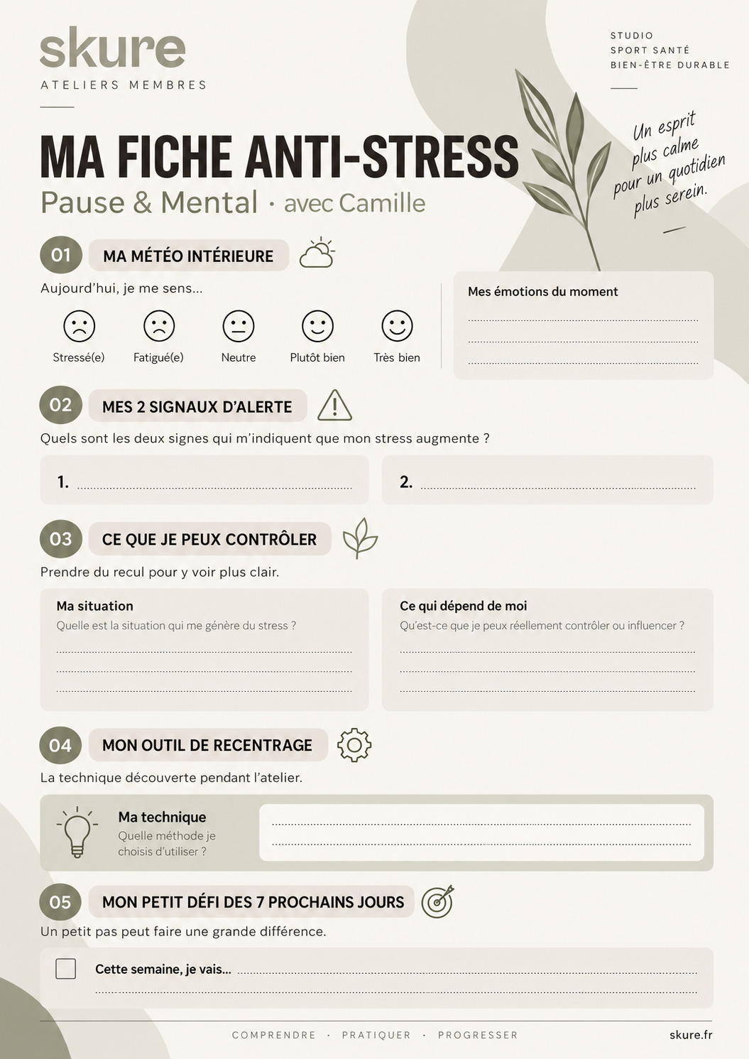 Exemple de fiche pratique remise pendant les ateliers SKURE